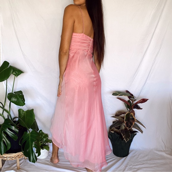 Vintage 90s pink fairy chiffon hi low asymmetrical prom dress gown - Picture 3 of 7